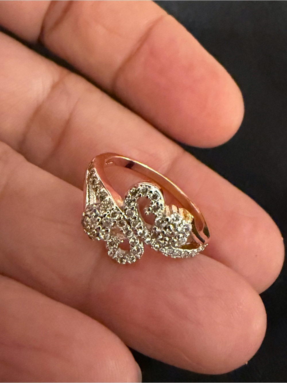 Sparkling Rose Gold Flower & Swirl Ring - Elegant Women's Jewelry